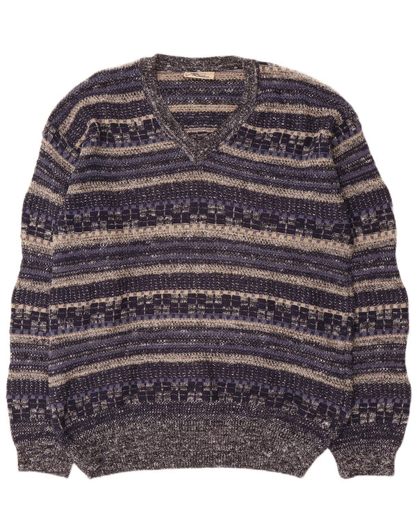 Rodes Maglione da uomo con scollo a V in cotone a righe medie blu navy