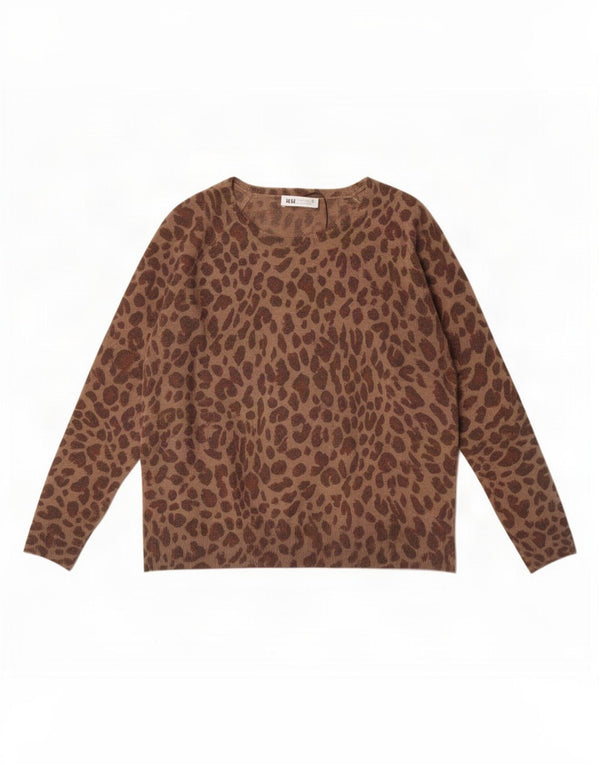 Maglione Zara da donna con scollo a barca UK 14 viscosa grande marrone con stampa animalier