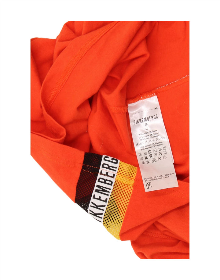 BIKKEMBERGS Mens Graphic T-Shirt Top Medium Orange Cotton