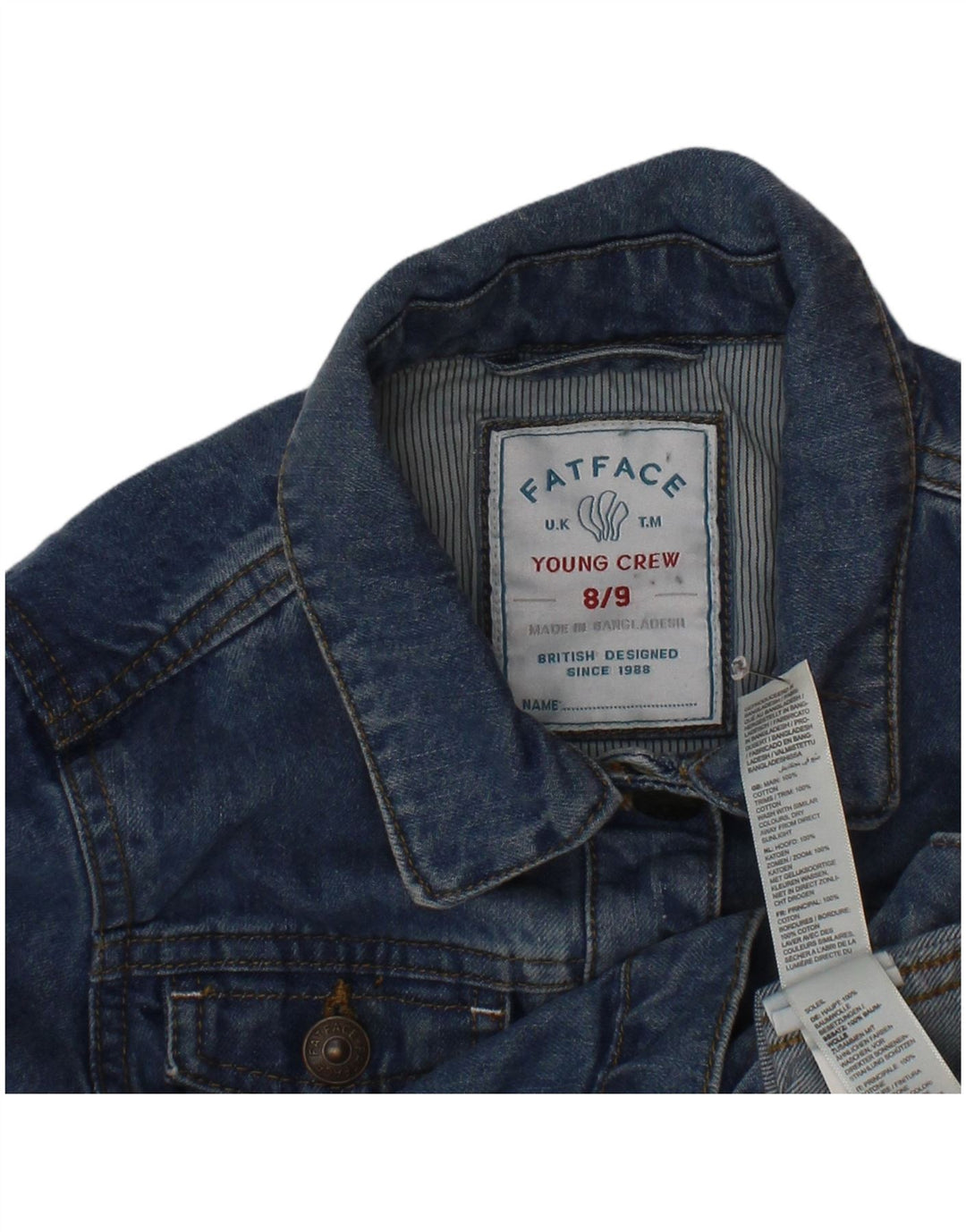 Giacca di jeans per ragazze Fat Face 8-9 anni in cotone blu