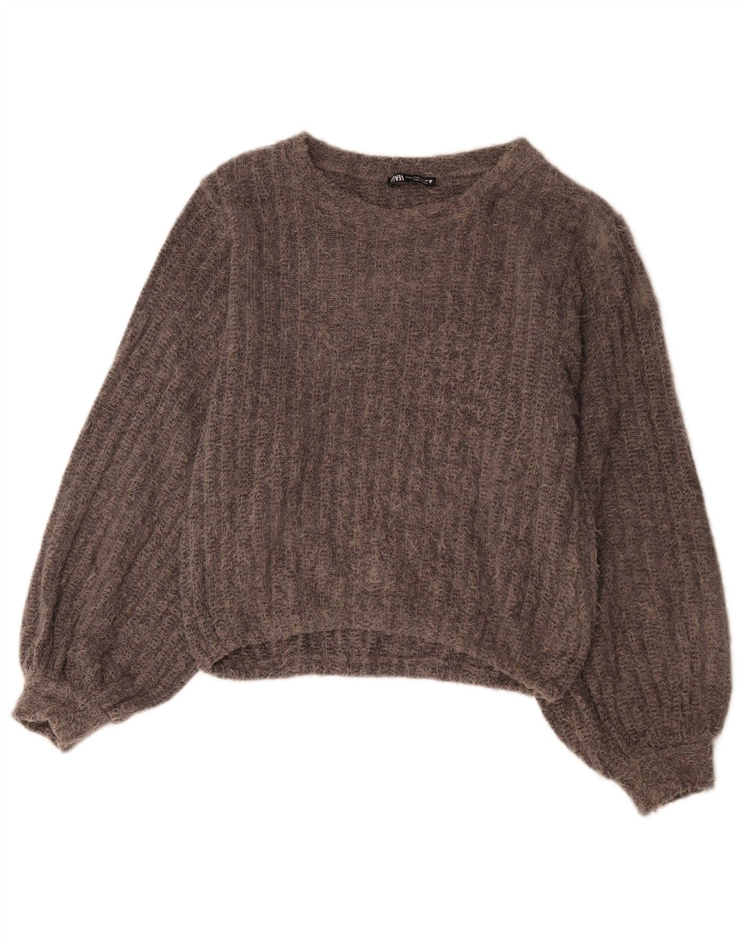 Maglione corto con scollo a barca da donna Zara UK 14 Poliestere grigio medio
