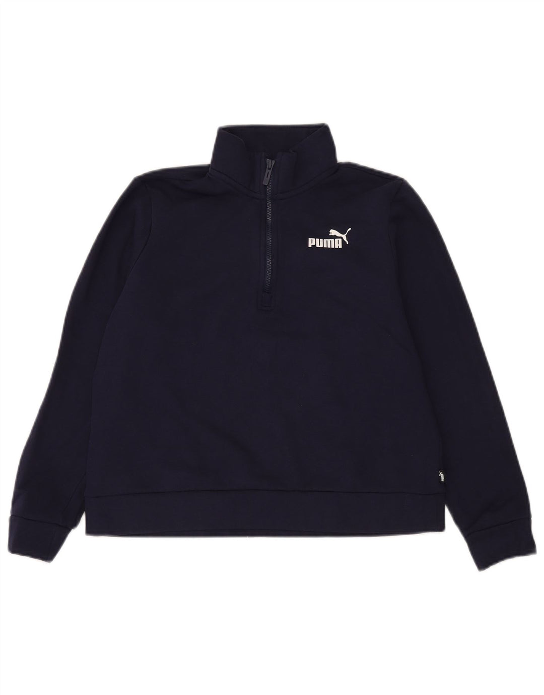 Felpa da donna con collo con zip Puma, maglione UK 14, cotone blu navy medio