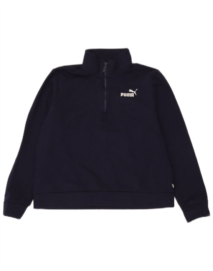 Felpa da donna con collo con zip Puma, maglione UK 14, cotone blu navy medio