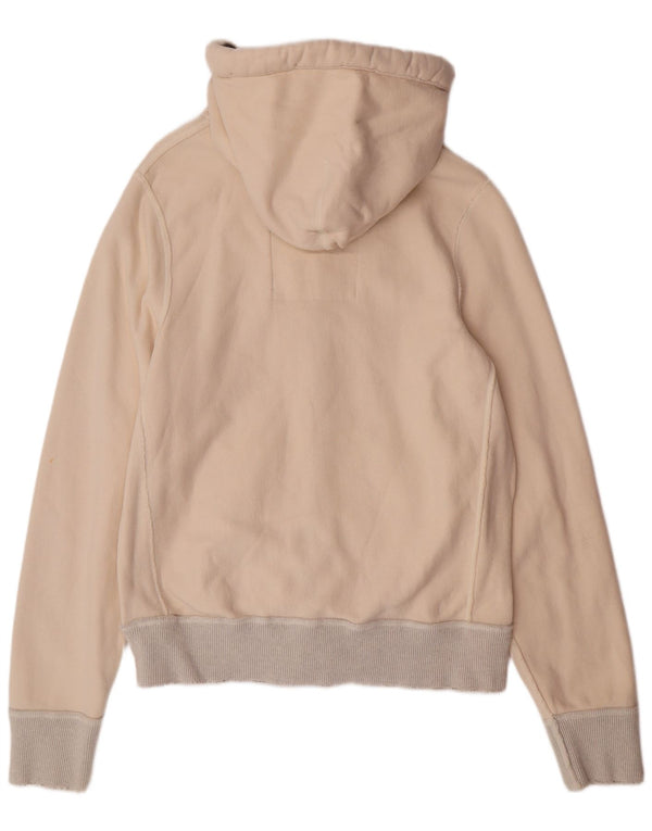 Maglione con cappuccio e zip invecchiato da uomo Abercrombie & Fitch 2XL in cotone bianco sporco