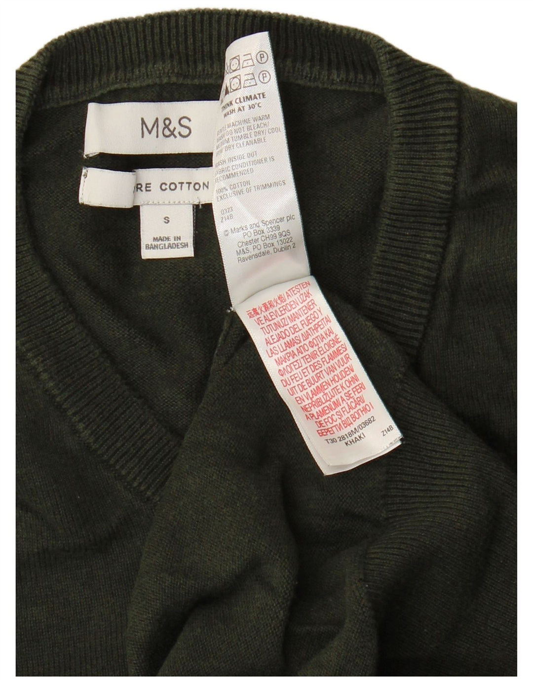 Maglione maglione girocollo da uomo Marks & Spencer piccolo cotone verde