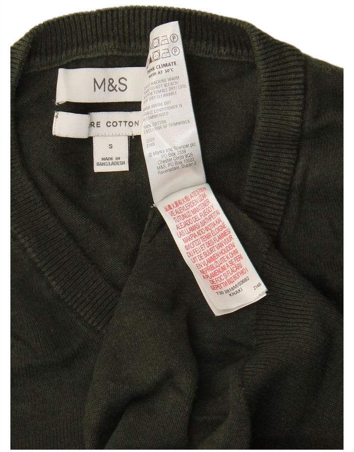 Maglione maglione girocollo da uomo Marks & Spencer piccolo cotone verde