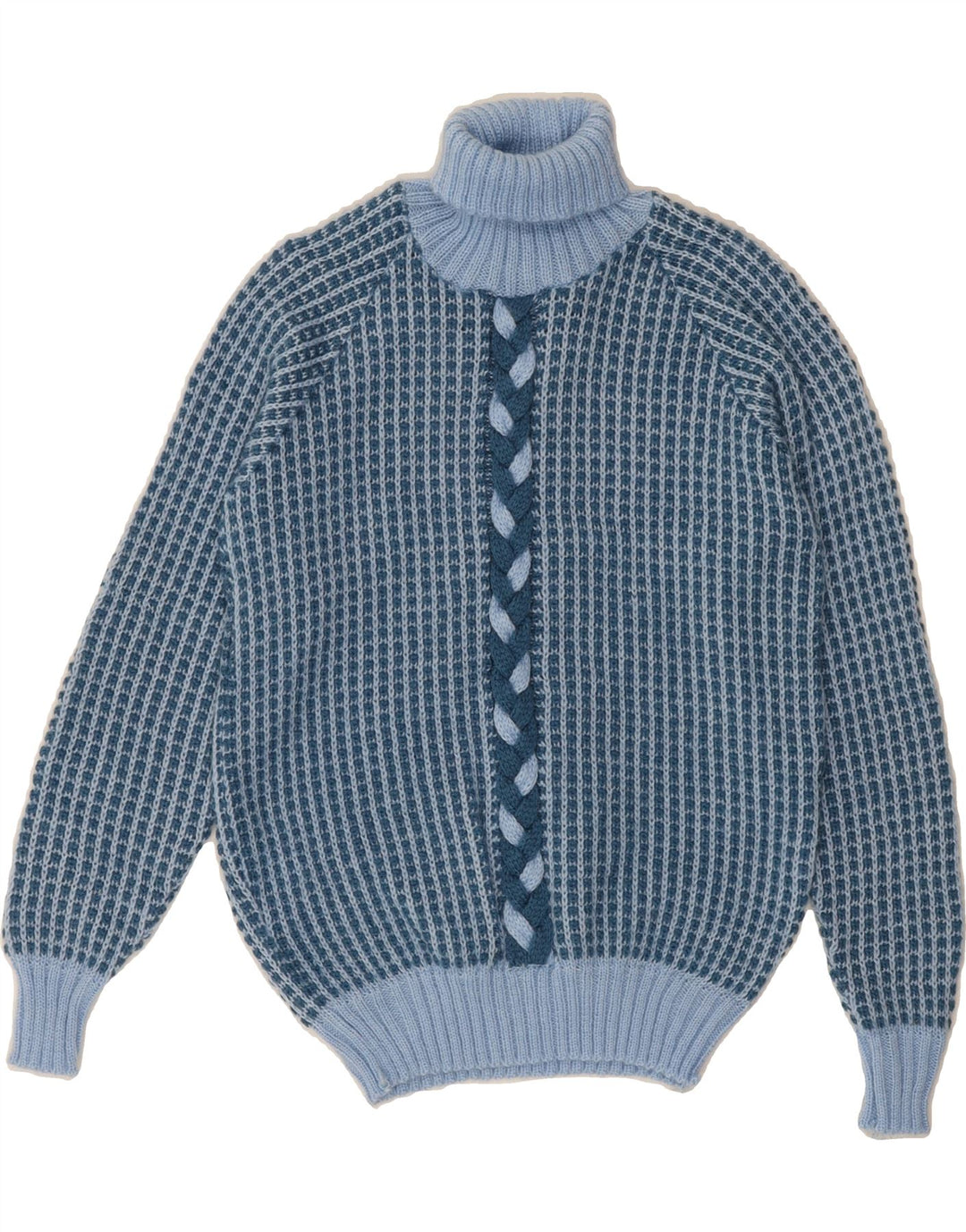 VINTAGE Womens Roll Neck Jumper Sweater UK 12 Medium Blue Check Vintage Vintage and Second-Hand Vintage from Messina Hembry 