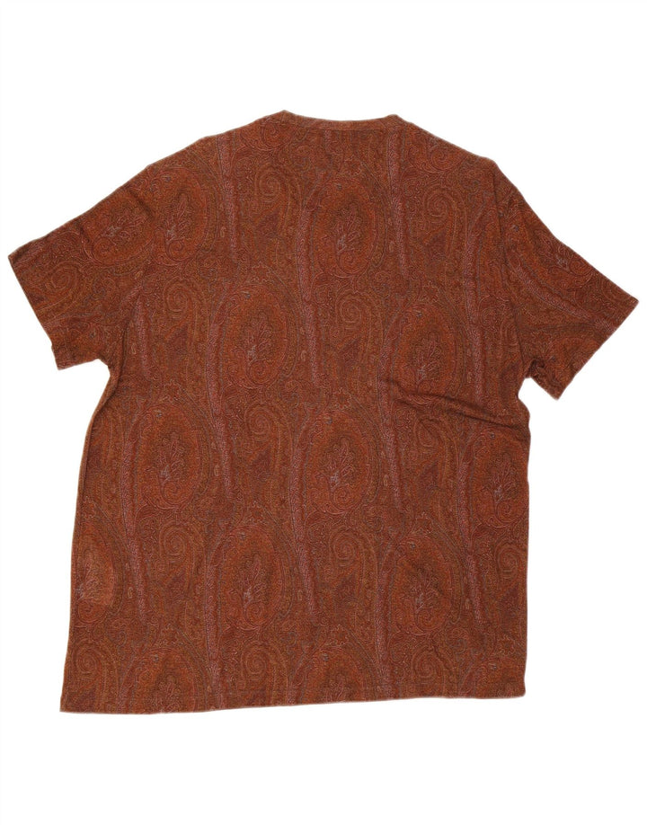 ETRO Mens T-Shirt Top Large Brown Paisley Lyocell