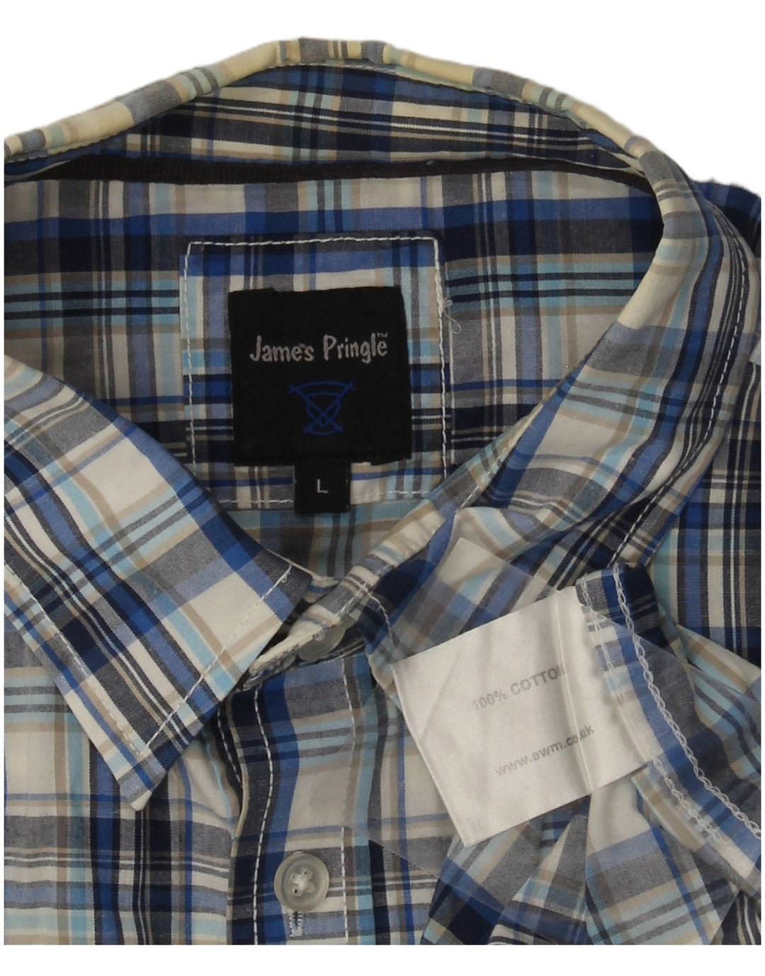 JAMES PRINGLE Camicia a maniche corte da uomo in cotone a quadri blu grandi
