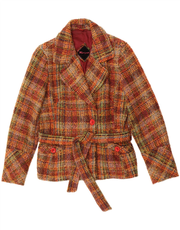 Giacca blazer da donna a 1 bottone Monsoon UK 12 Lana a quadri marrone medio