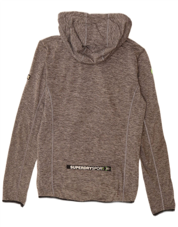 Maglione con cappuccio e zip grafica da donna SUPERDRY, vestibilità atletica, UK 12, grigio medio