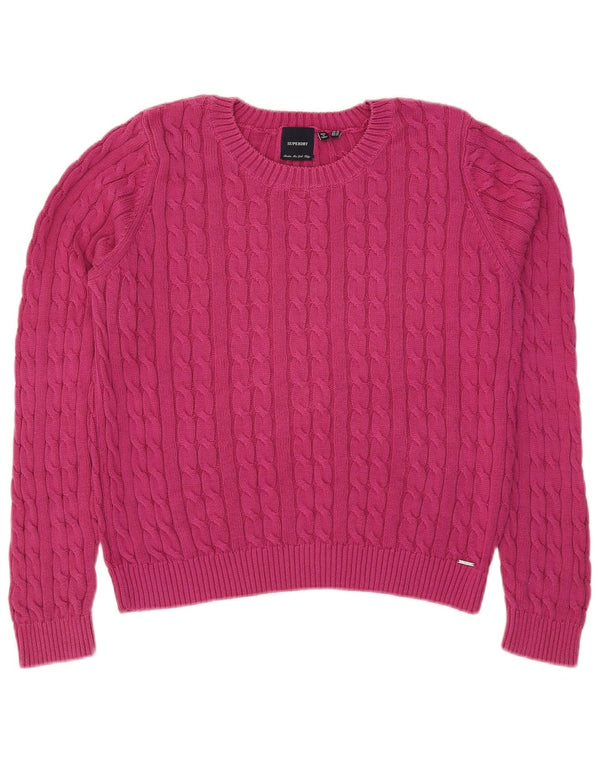 Maglione maglione da donna con scollo a barca Superdry UK 16 grande cotone rosa