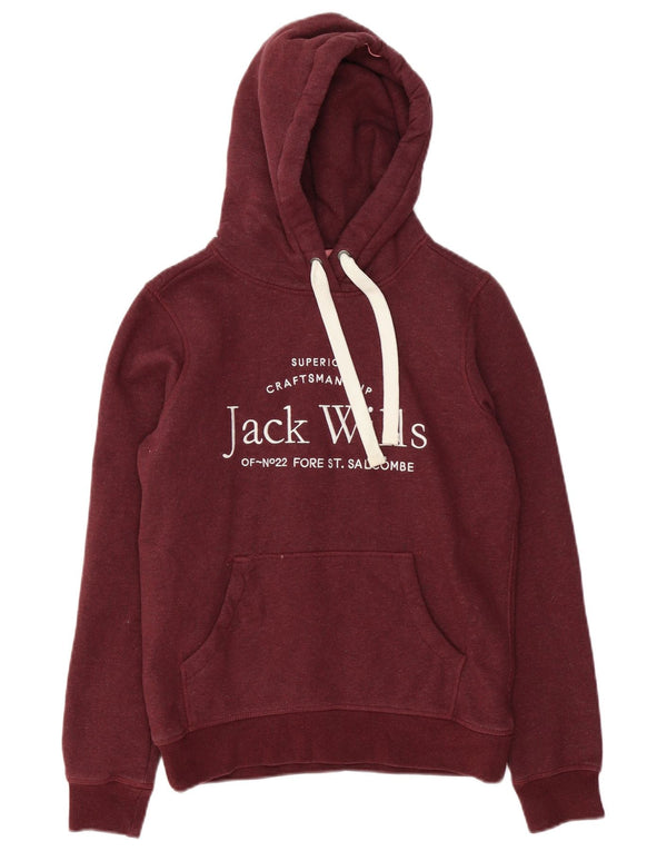 Maglione con cappuccio grafico da donna Jack Wills UK 8 piccolo cotone bordeaux