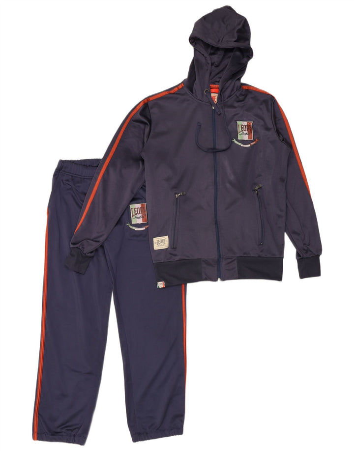 Tuta intera da uomo con cappuccio grafico Leone piccola in poliestere blu navy