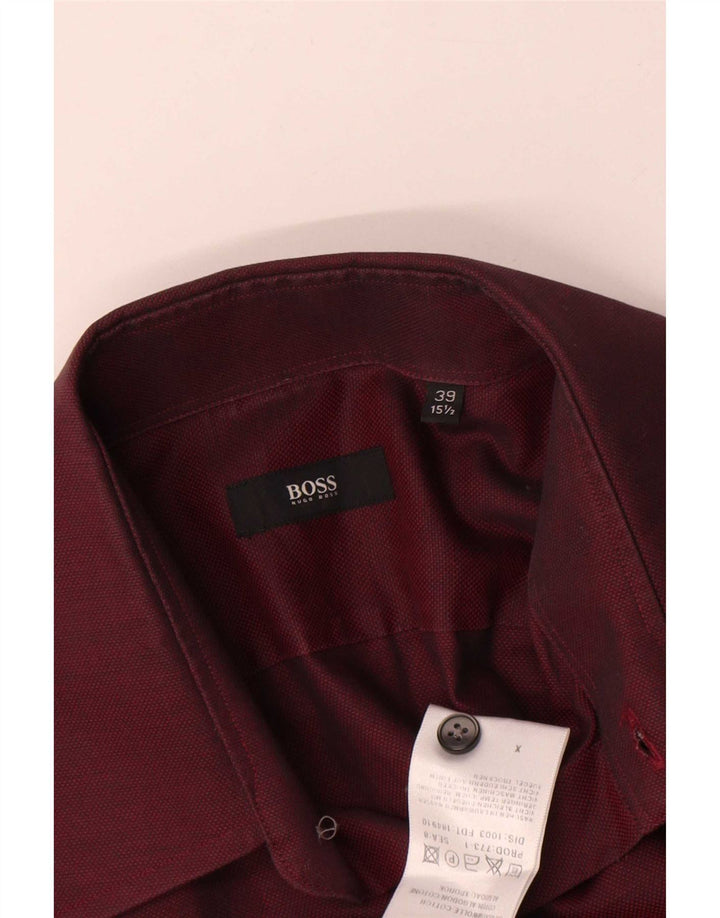 Camicia da uomo Hugo Boss taglia 39 15 1/2 cotone bordeaux medio