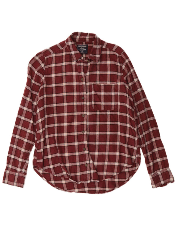 Camicia oversize in flanella da donna Abercrombie & Fitch UK 6 XS Bordeaux a quadri