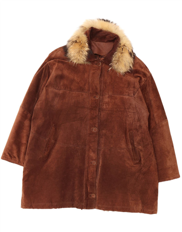 MICHEL Giacca a vento oversize da donna in pelle scamosciata IT 48 XL Marrone