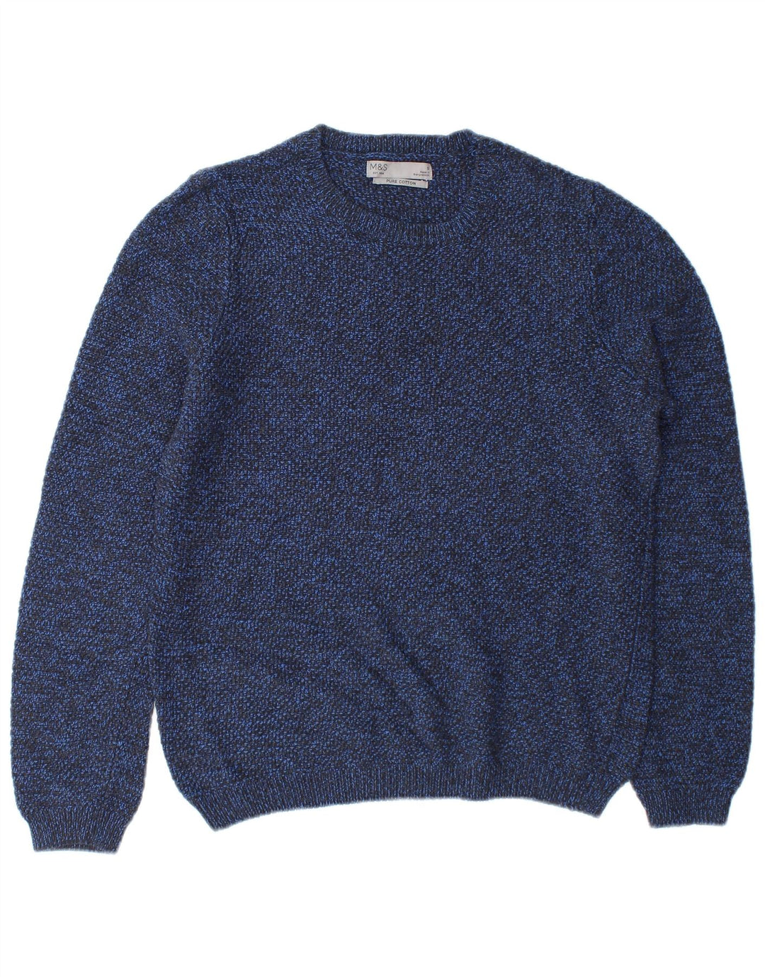 Maglione maglione girocollo da uomo Marks & Spencer piccolo cotone screziato blu