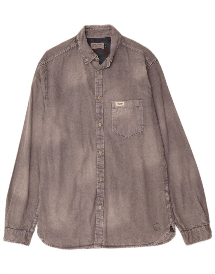 Camicia da uomo Jack & Jones in cotone grigio medio