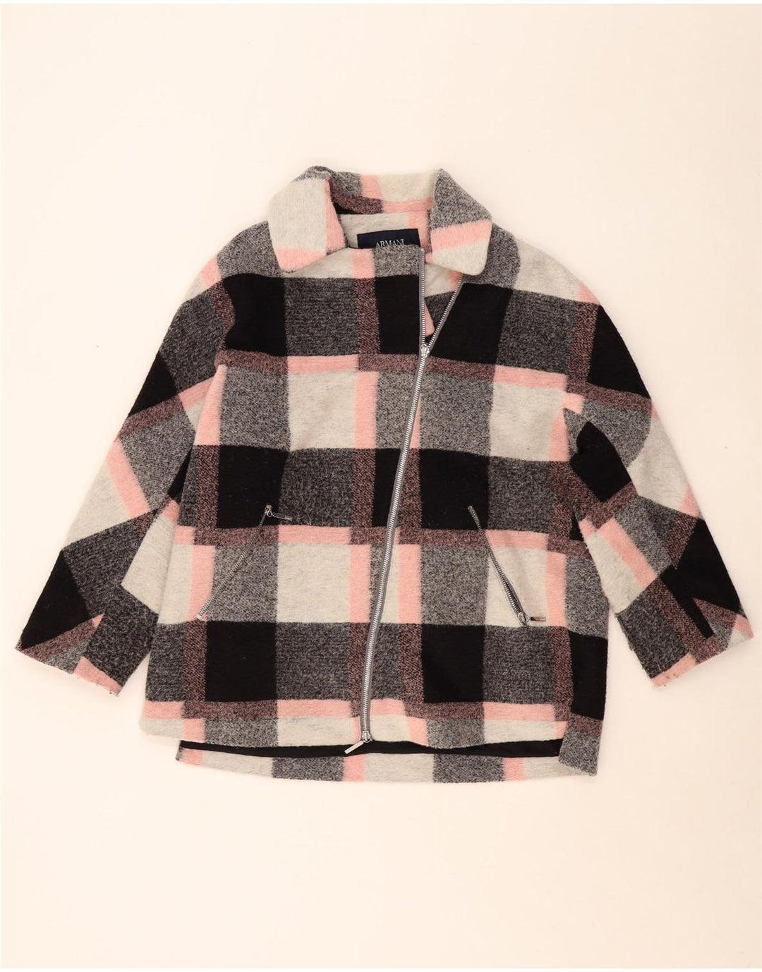 ARMANI JEANS Womens Short Overcoat EU 42 Large Multicoloured Check