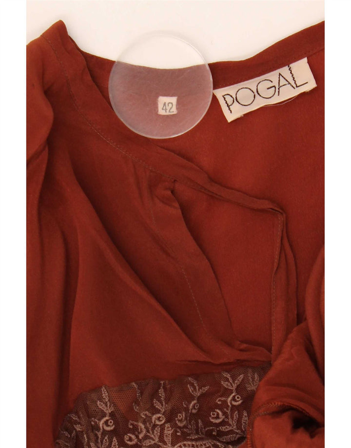 Camicetta vintage da donna a maniche lunghe trasparente IT 42 Marrone medio floreale