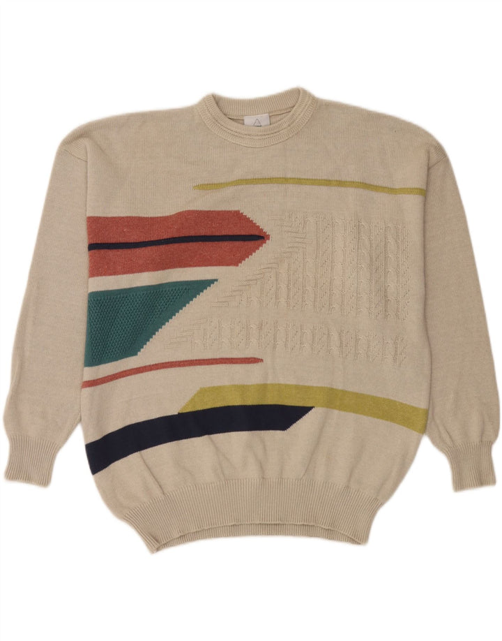 Maglione maglione girocollo da uomo New Fast XL Beige geometrico