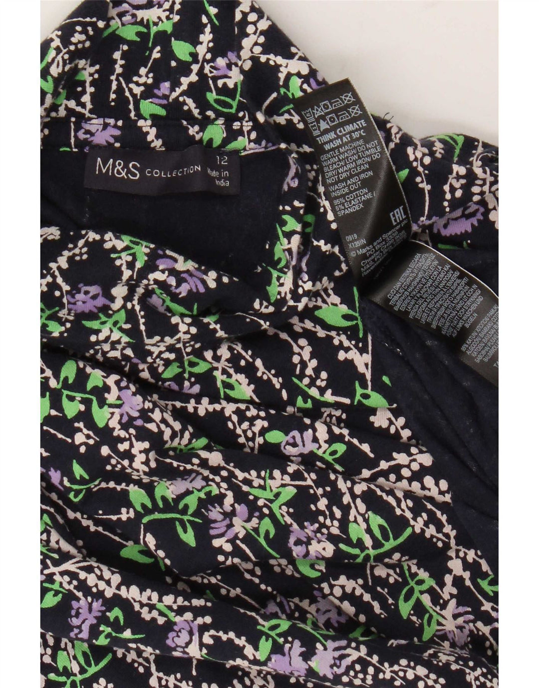 Marks & Spencer Top da donna a maniche lunghe UK 12 Cotone floreale blu navy medio