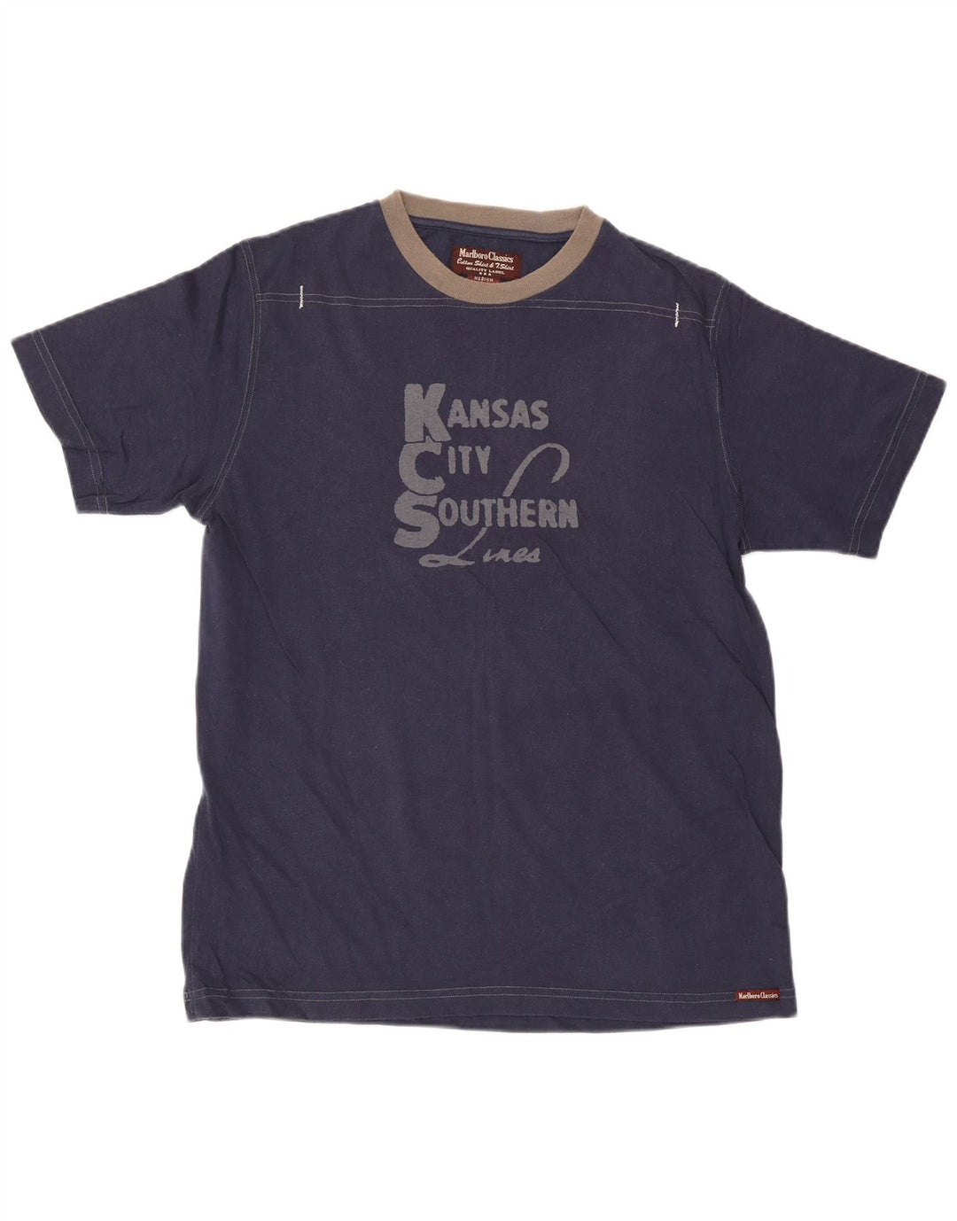 T-shirt grafica da uomo Marlboro Classics Top in cotone blu navy medio