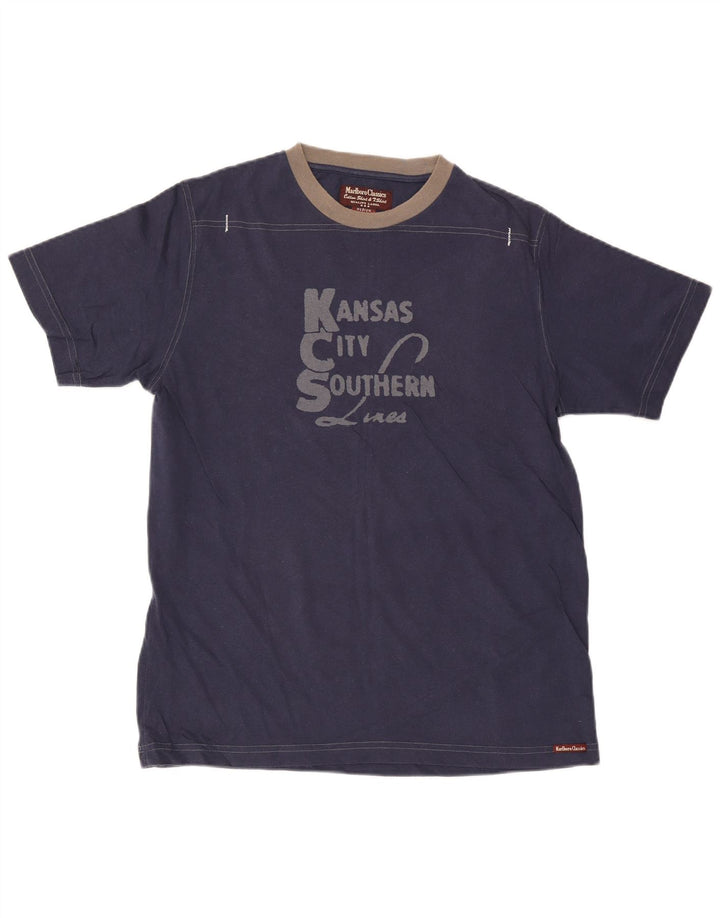 T-shirt grafica da uomo Marlboro Classics Top in cotone blu navy medio