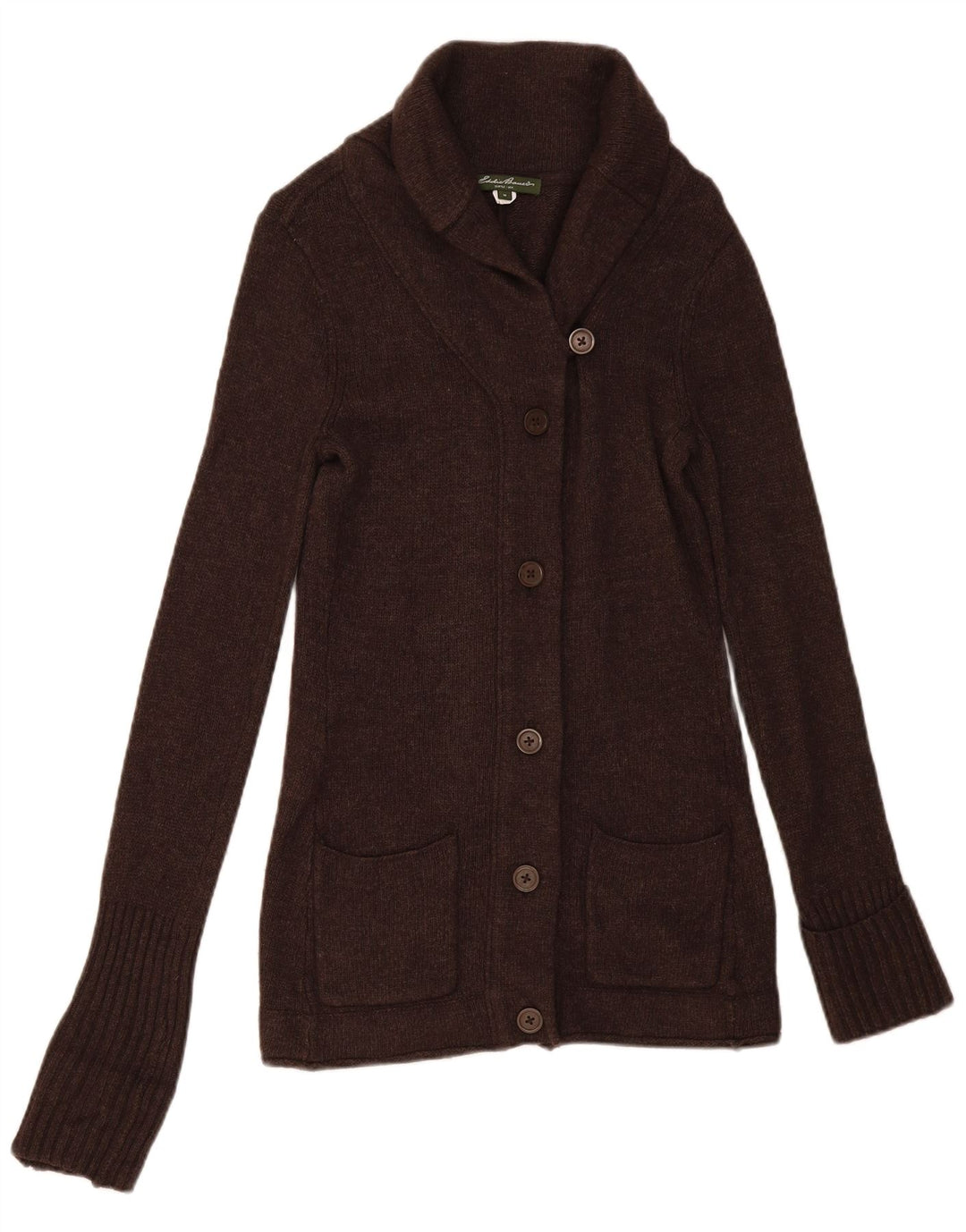 Maglione cardigan da donna Eddie Bauer UK 12 Angora marrone medio