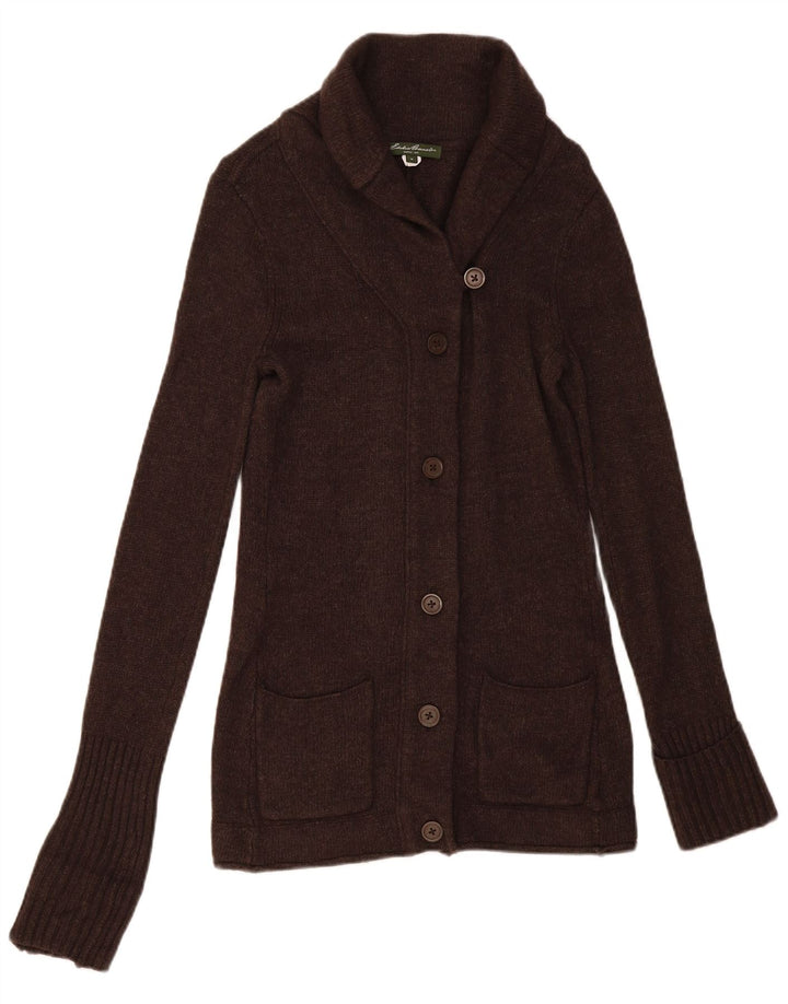 Maglione cardigan da donna Eddie Bauer UK 12 Angora marrone medio