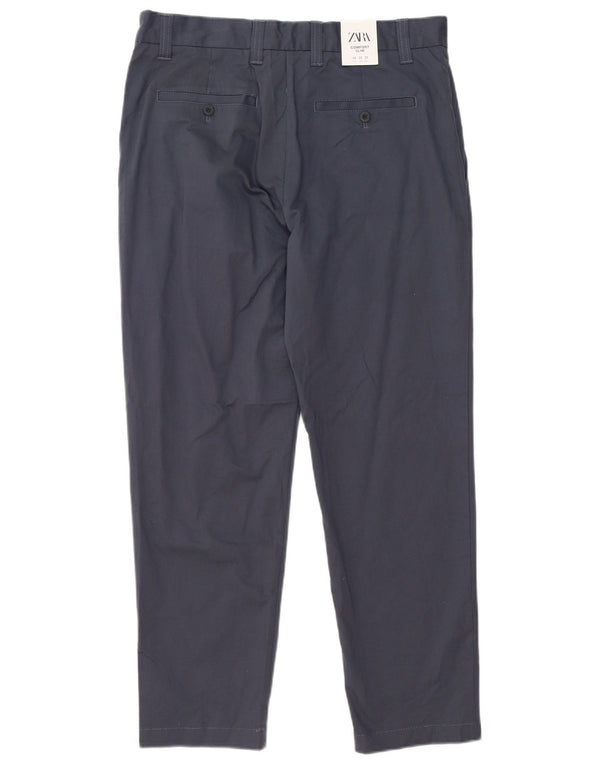 Zara Mens Comfort Fit Slim Chino Trousers EU 42 Large W32 L28 Navy Blue