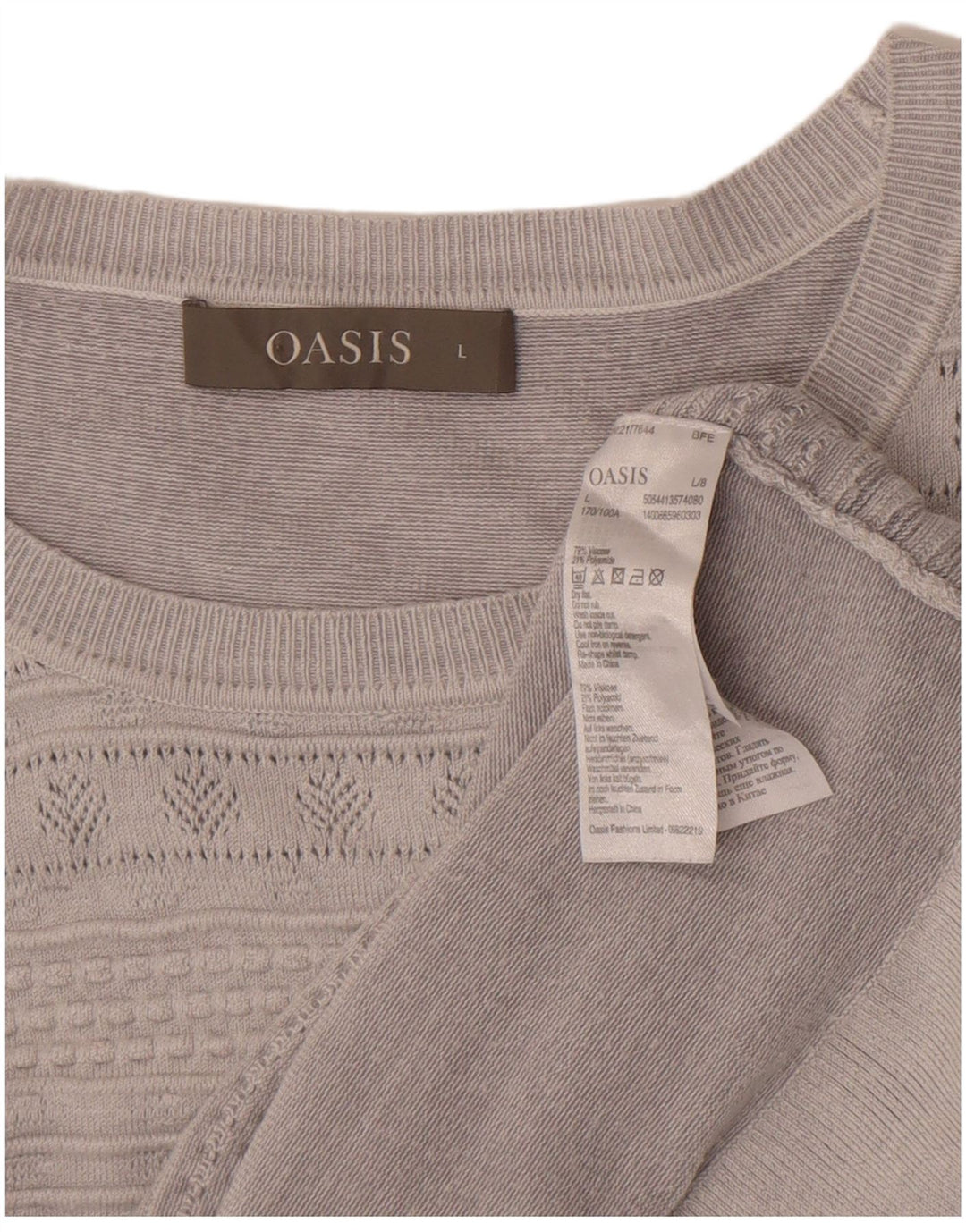 Maglione maglione girocollo da donna Oasis UK 16 grande viscosa grigia