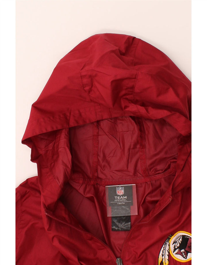 NFL TEAM APPAREL Boys Redskins Hooded Rain Jacket 15-16 Years Red Vintage NFL TEAM APPAREL and Second-Hand NFL TEAM APPAREL from Messina Hembry 