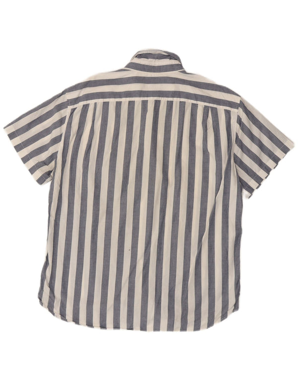 J. CREW Camicia slim a maniche corte da uomo XL in cotone a righe blu