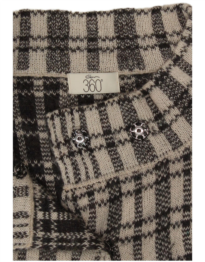 Maglione cardigan con maniche a 3/4 da donna vintage UK 12 a quadri blu medio