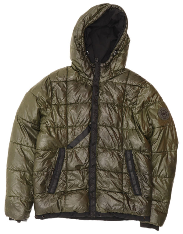Giacca imbottita con vestibilità ampia grafica da uomo Michael Kors UK 36 piccola in nylon kaki