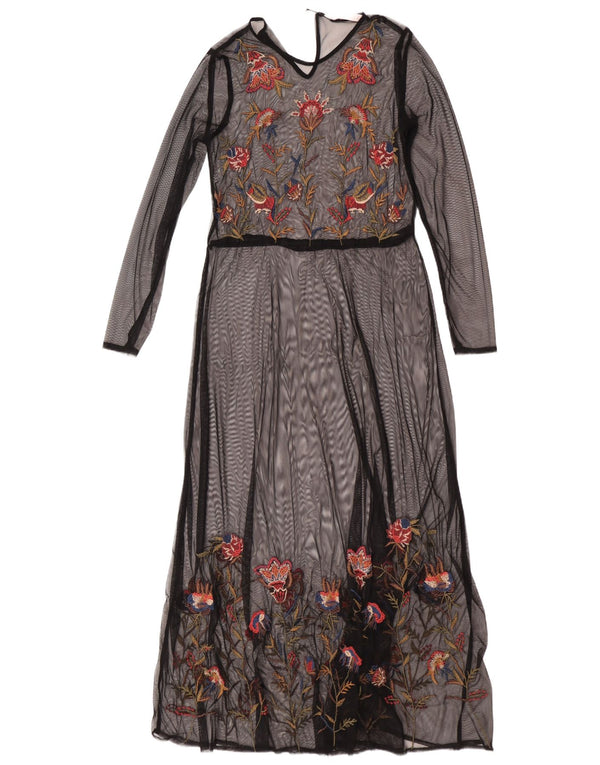 Vestito maxi a maniche lunghe Trafaluc da donna Zara UK 10 piccolo floreale nero