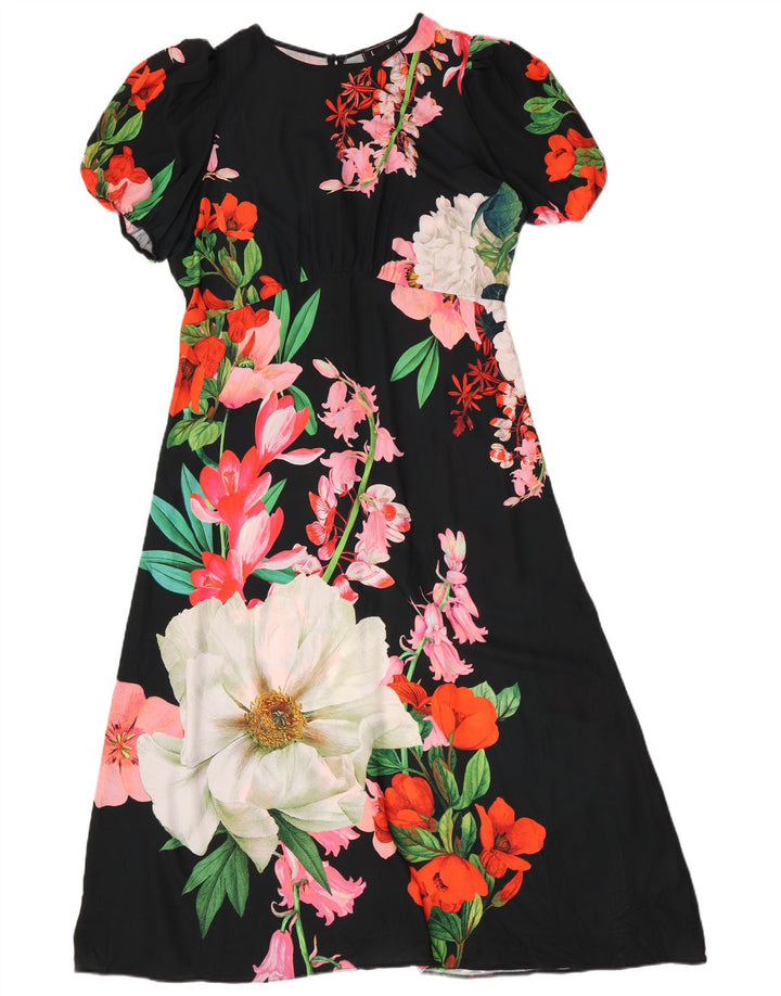 Abito lungo da donna Lipsy UK 16 Grande poliestere floreale nero