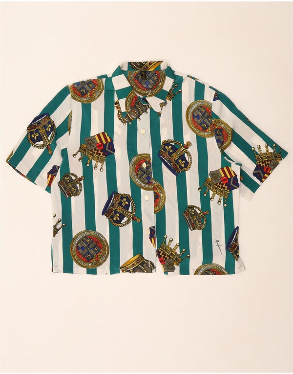 Mario Pucci Cecconi Camicia Grafica da Donna Camicetta IT 46 Large Verde a Righe