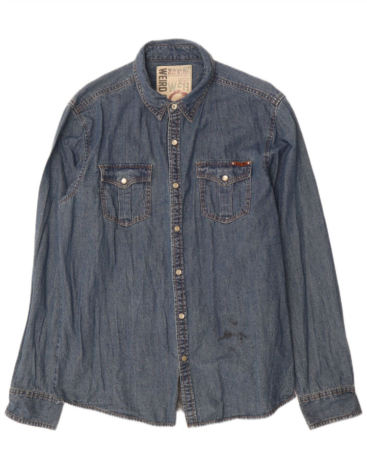 Camicia di jeans da uomo Weird Fish grande blu cotone