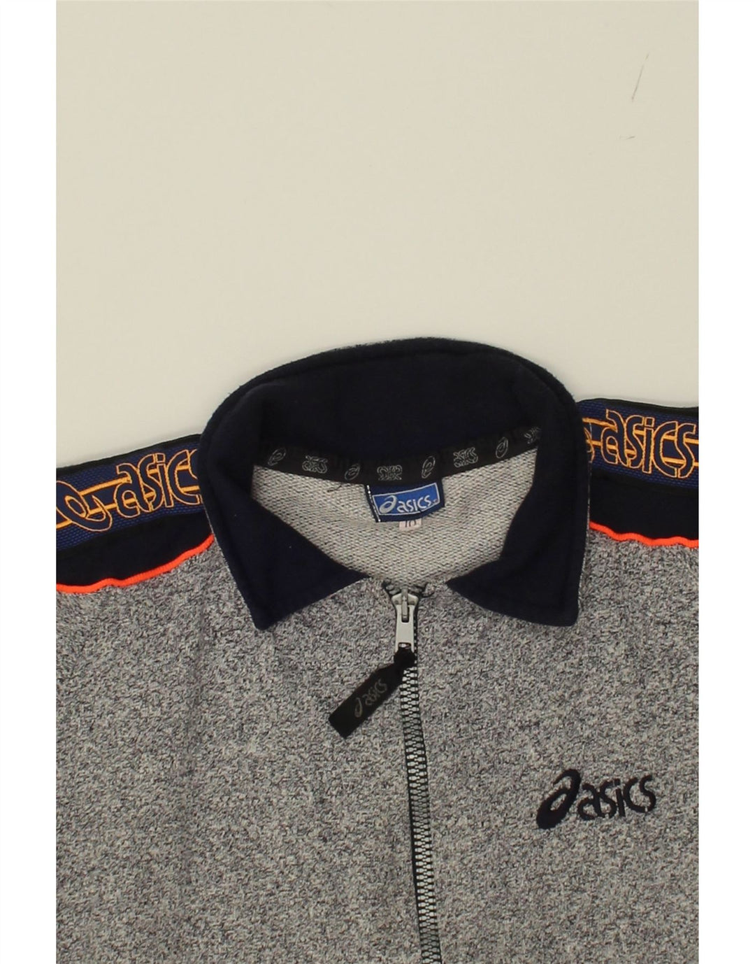 ASICS Boys Graphic Tracksuit Top Jacket 9-10 Years Grey Flecked Cotton Vintage Asics and Second-Hand Asics from Messina Hembry 