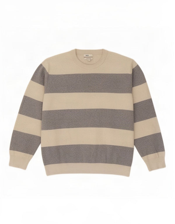 Maglione maglione girocollo da uomo Marks & Spencer XL poliestere a righe beige