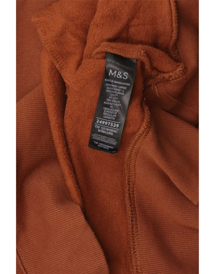 Felpa da uomo Marks & Spencer con zip e collo, grande, in cotone marrone