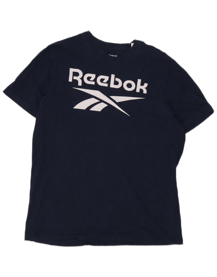 T-shirt grafica da uomo Reebok Top Large in cotone blu navy