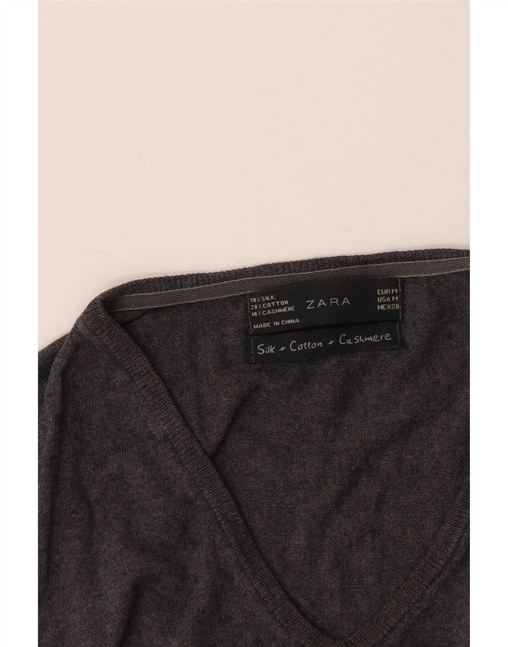 Maglione con scollo a V da donna Zara UK 12 Seta grigio medio