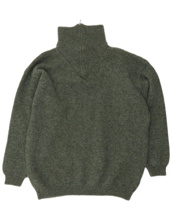 Maglione vintage da uomo con zip e collo XL in lana vergine kaki