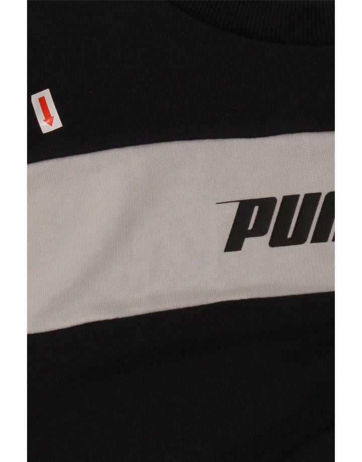 PUMA Mens Graphic Sweatshirt Jumper Small Black Colourblock Cotton