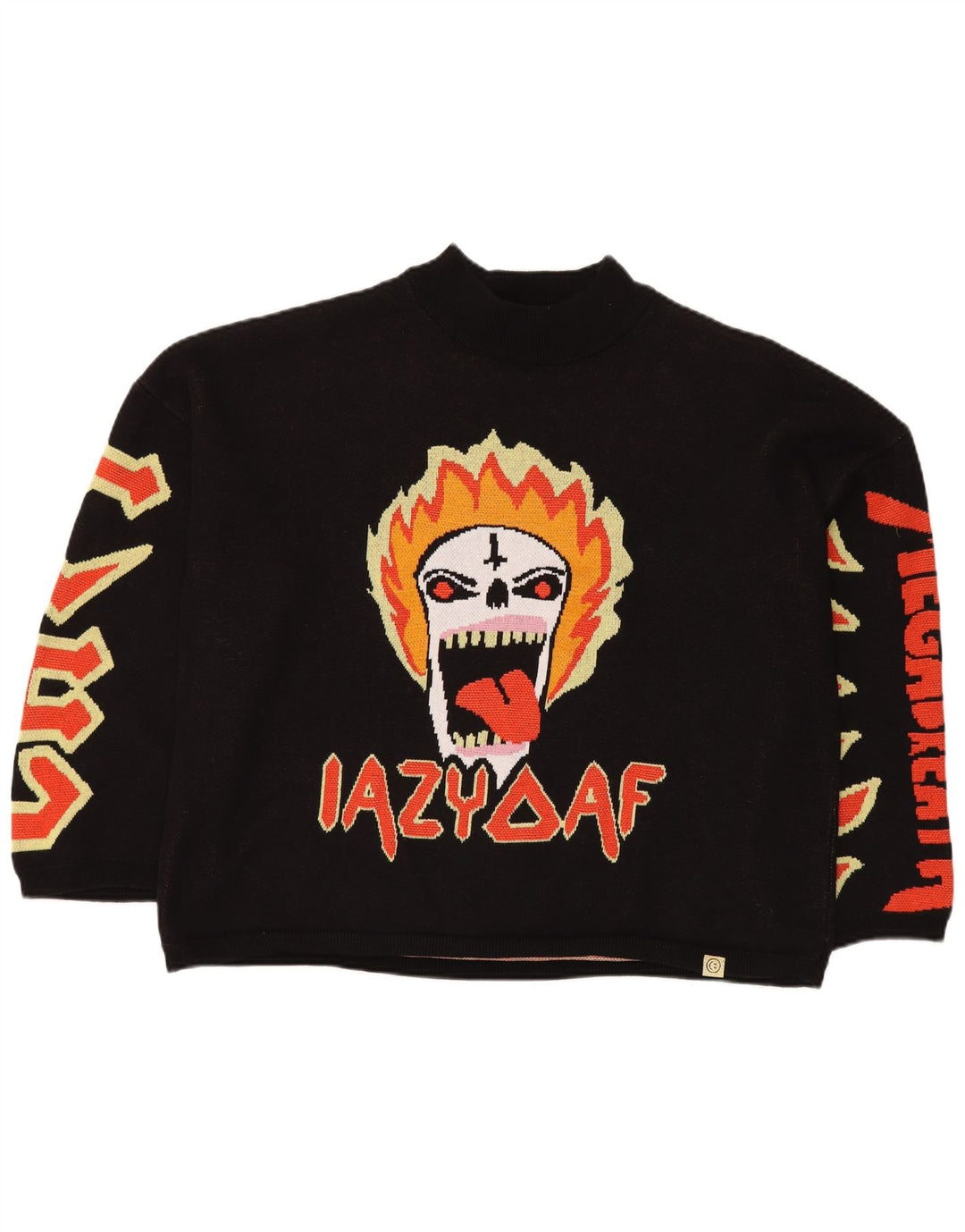 LAZY OAF Maglione da uomo oversize con collo dolcevita e teschio XL in cotone nero