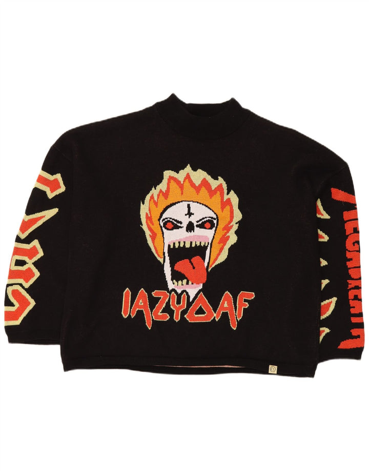 LAZY OAF Maglione da uomo oversize con collo dolcevita e teschio XL in cotone nero